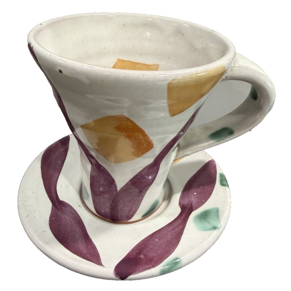 Stanley Mace Andersen Majolica Wheel Thrown Ceramic SKINNY TALL Mug Cup Saucer